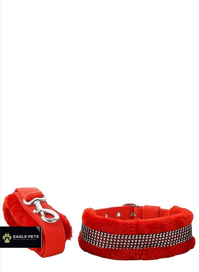 Eagle Pets Dogs Soft Fur Nylon Collar & Leash Set for Puppy Soft Padding Collar & Leash (Red, Large) - Image 1